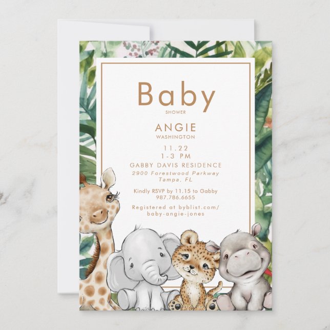 Foliage Jungle Animal Baby Shower Inbjudningar (Framsida)