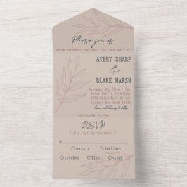 Foliage Line Art Champagne, Rosa och Navy Boho