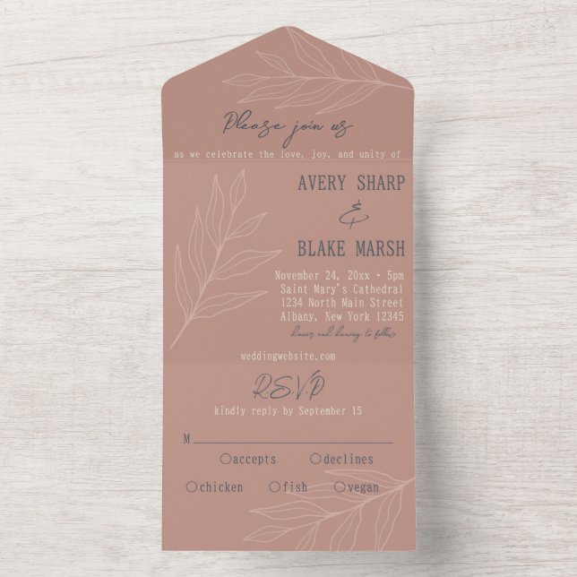 Foliage Line Art Light Terracotta & Navy Boho (Inside)