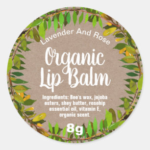 Foliage Löv Kraft Organic Lip Balm Pot Labels Runt Klistermärke