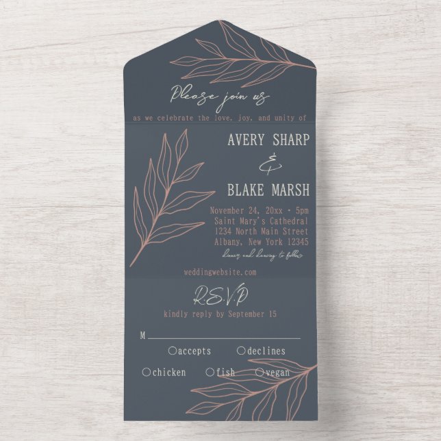 Foliage Löv Line Art Charcol, Cream & Rosa Boho (Insida)
