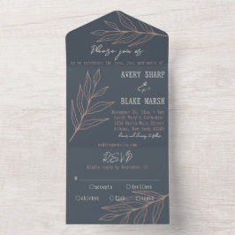 Foliage Löv Line Art Charcol, Cream & Rosa Boho