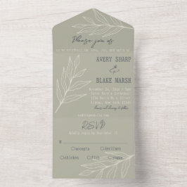 Foliage Löv Line Art Sage, Cream & Navy Boho