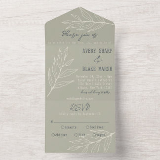 Foliage Löv Line Art Sage, Cream & Navy Boho