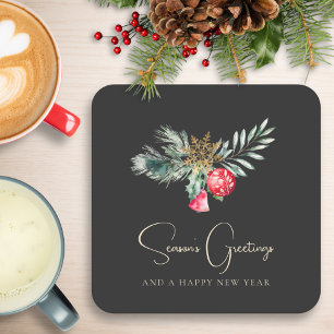 Foliage Modern Elegant Guld Röda julen Party Underlägg Papper Kvadrat