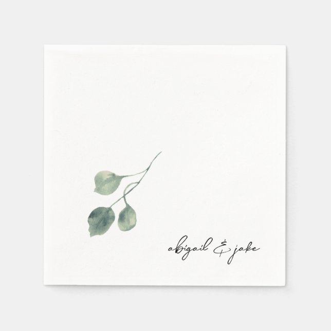 Foliage Modern Script Namn Bröllop Napkins Pappersservett (Framsidan)