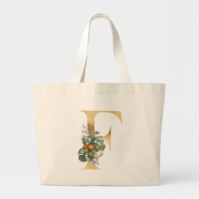 Foliage Monogram F i Guld & Grönt Jumbo Tygkasse (Framsidan)
