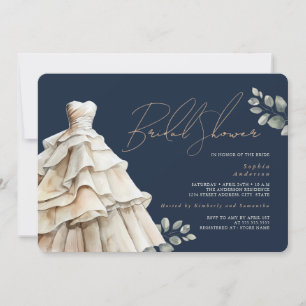 Foliage Navy Beige Bröllop Dress Möhippa Inbjudningar