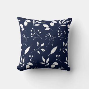 Foliage Navy Blue and White Kudde