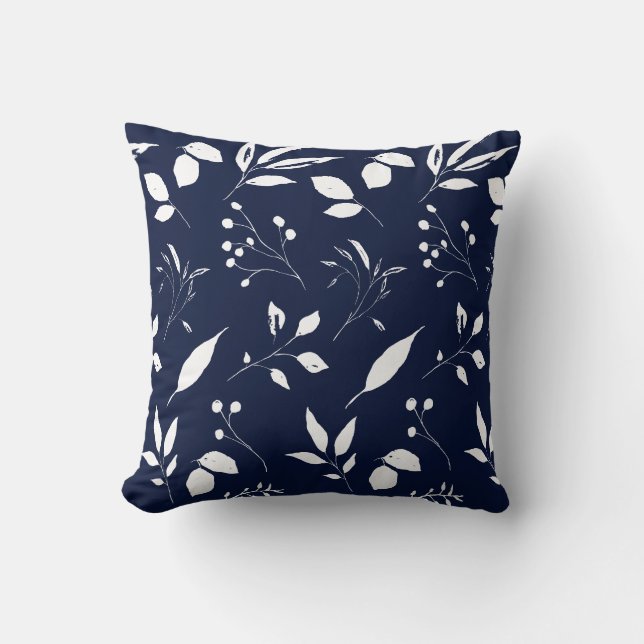 Foliage Navy Blue and White Kudde (Framsida)