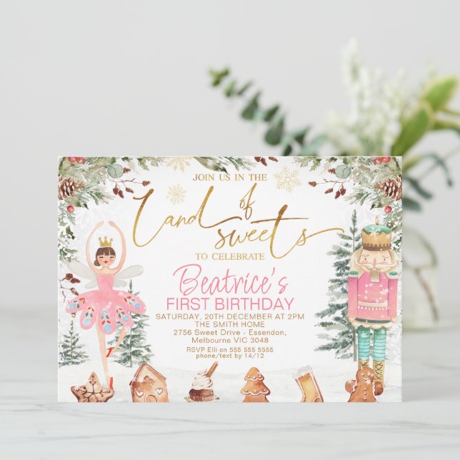Foliage Nutcracker Sugar Plum Fairy Birthday Inbjudningar (Stående Fram)