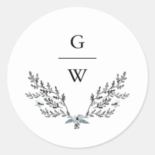 Foliage och Monogram Bröllop Runt Klistermärke