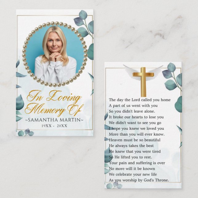 Foliage Photo Funeral Prayer Card Visitkort (Fram/baksida)