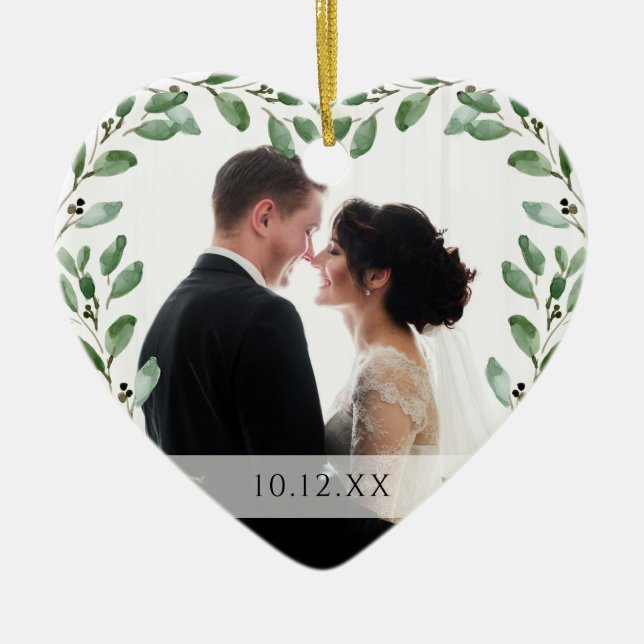 Foliage Ram | Speciellt datum och två foton Julgransprydnad Keramik (Framsidan)