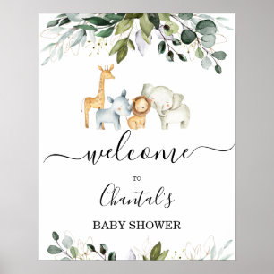 Foliage Safari Animals Baby Shower Välkomstskylt Poster