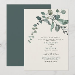 Foliage Teal & Cream Bröllop Bride Parents Inbjudningar