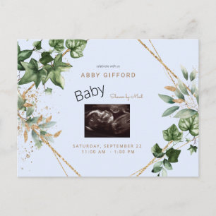 Foliage Ultrasound Guld & Blue Baby Shower by Mail Inbjudan Vykort