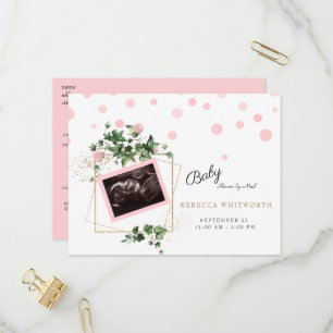 Foliage Ultrasound Photo Girl Baby Shower by Mail Inbjudan Vykort