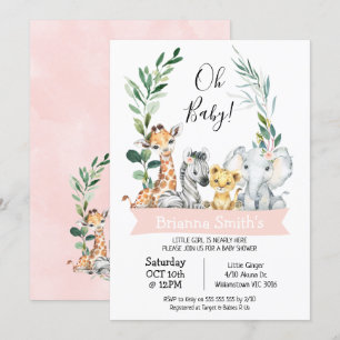 Foliage WAN Girls Safari Animals Baby Shower Inbjudningar