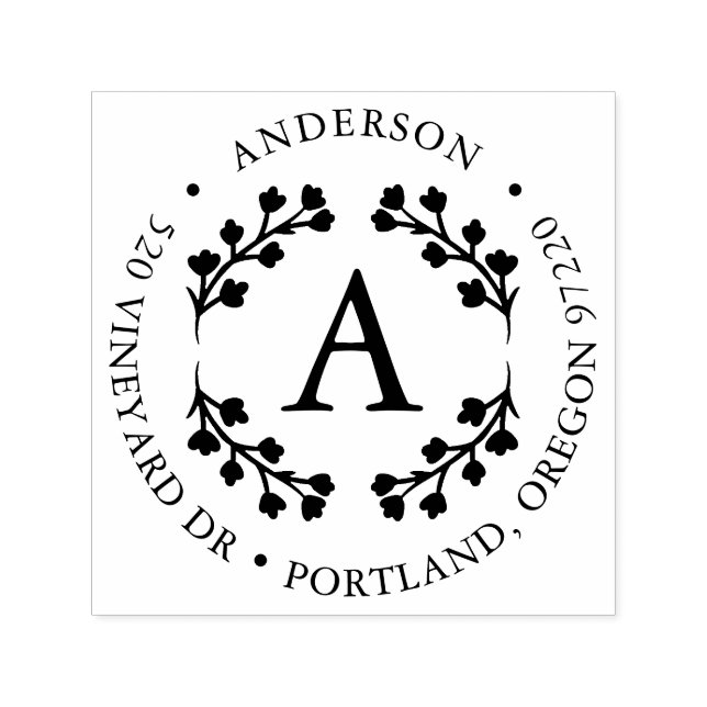 Folie Blommigt Utandning Monogram Returadress Självfärgande Stämpel (Design)