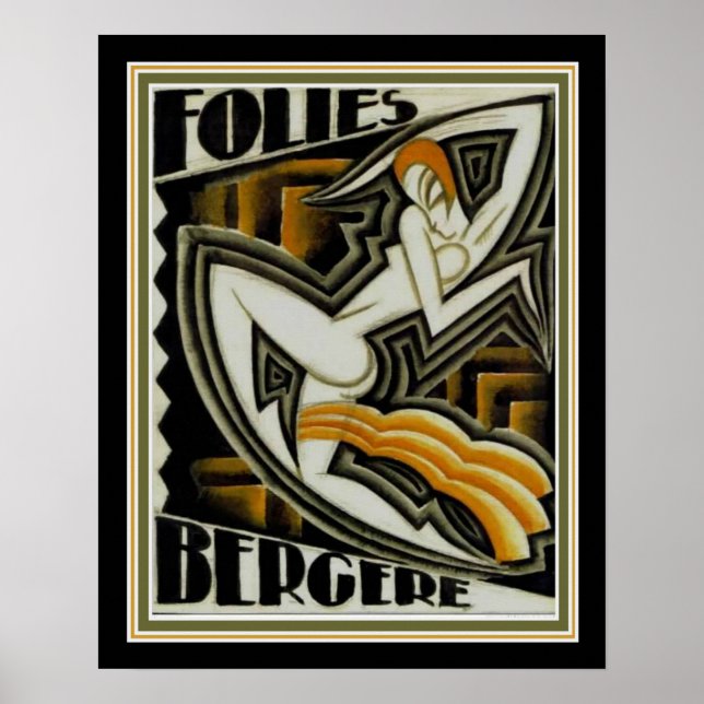 ," Folies Bergere" Art Deco Print (1926) 16 x 20 Poster (Framsidan)