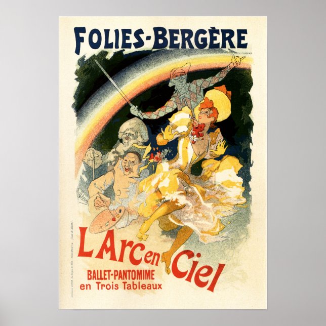 FOLIES BERGERE Cheret Paris Cabaret Vintage affisc Poster (Framsidan)