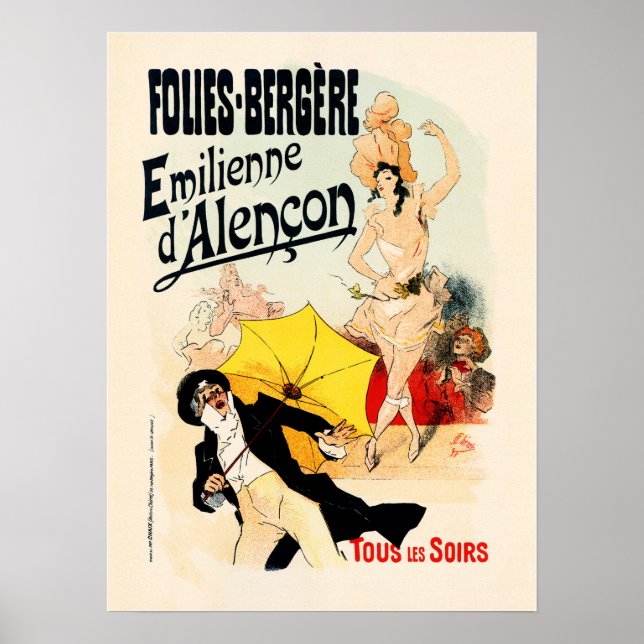 FOLIES BERGERE Emilienne Paris Old Jules Cheret Poster (Framsidan)