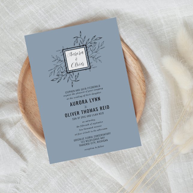 Folium | Dusty Blue | Bröllopsinbjudan Inbjudningar (Skapare uppladdad)
