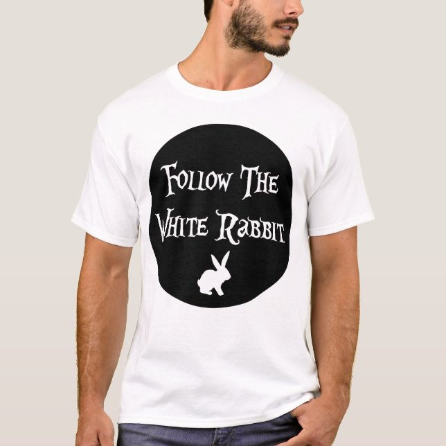 Följ den vita kaninen Alice, svart cirkel T Shirt (Framsida)