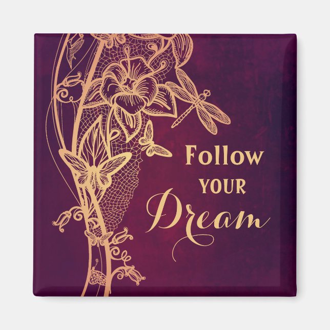 Följ din Dream Elegant Butterfly på Burgundy Magnet (Framsidan)