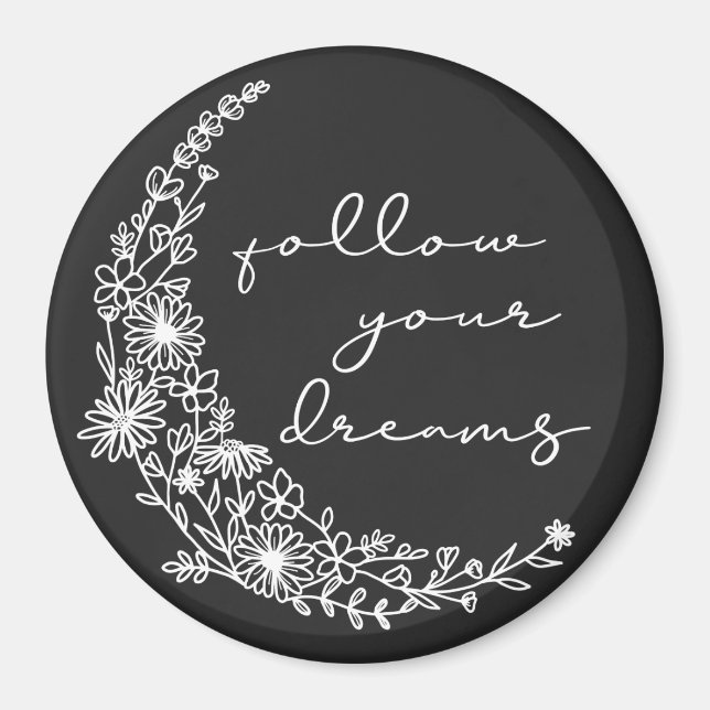 Följ din Dreams Blommigt Måne i White Magnet (Framsidan)