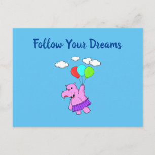 Följ din Dreams Cute-flygande Hippo Vykort