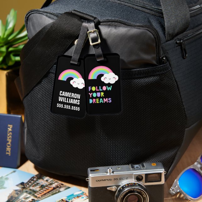 Följ din Dreams Cute Rainbow Cloud Bagagebricka (Fram & Baksida)