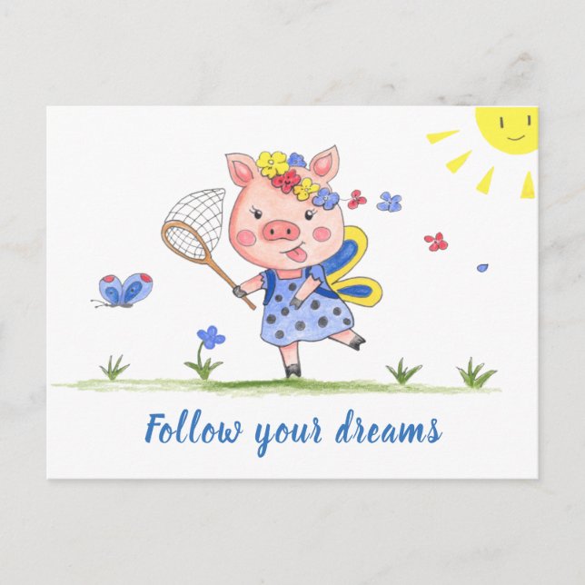 Följ din Dreams-//FunnyPiglet Vykort (Framsida)