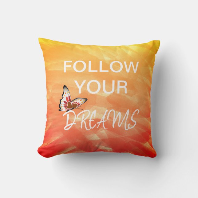 Följ din Dreams Watercolor Butterfly Inspire Kudde (Framsida)