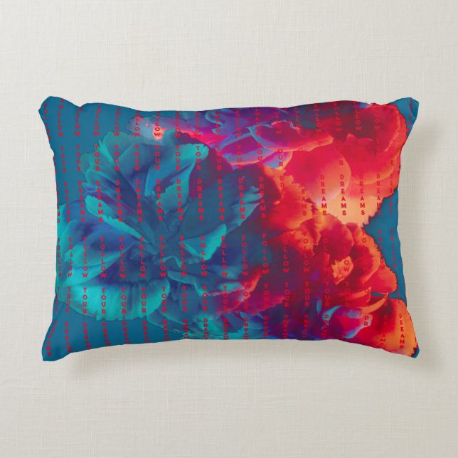 Följ dina Dreams citerar färgblommor Prydnadskudde (Framsidan)