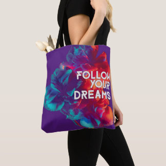 Följ dina Dreams citerar färgblommor Tygkasse