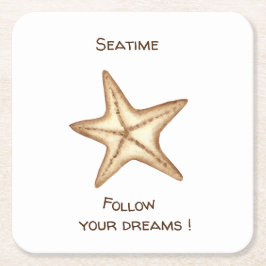 Följ dina drömmar akvarell Seatime sjöstjärna Underlägg Papper Kvadrat