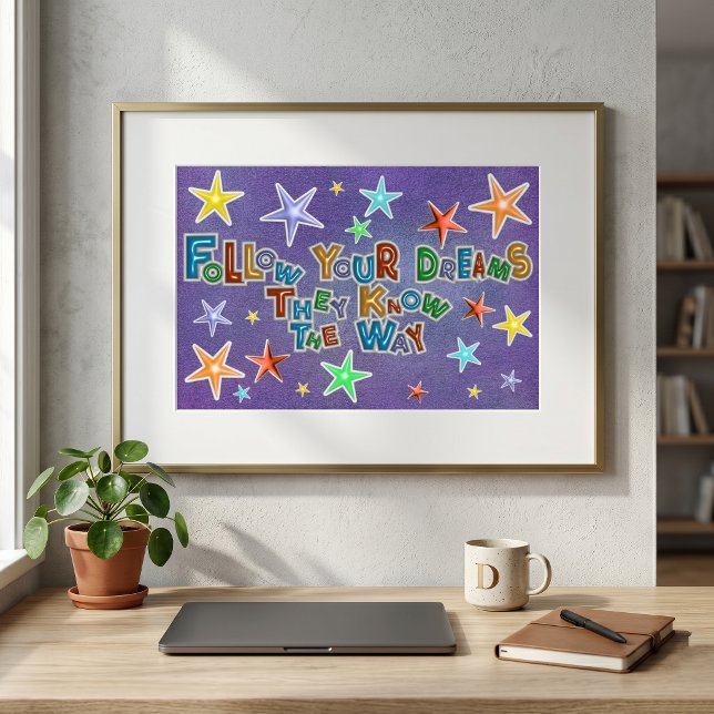 Följ dina drömmar Färgglada stjärnor Motivationsci Poster (Skapare uppladdad)