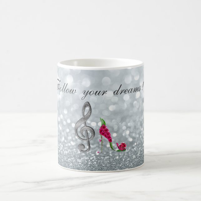 Följ dina drömmar, Glittrig, Klackar,Violinnyckel Kaffemugg (Center)