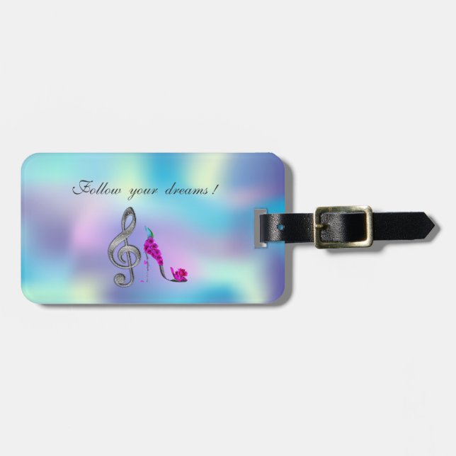 Följ dina drömmar, Heels, Violine Nyckel Holograph Bagagebricka (Horisontell Framsida)