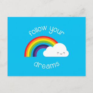 Följ dina drömmar Kawaii Rainbow Vykort