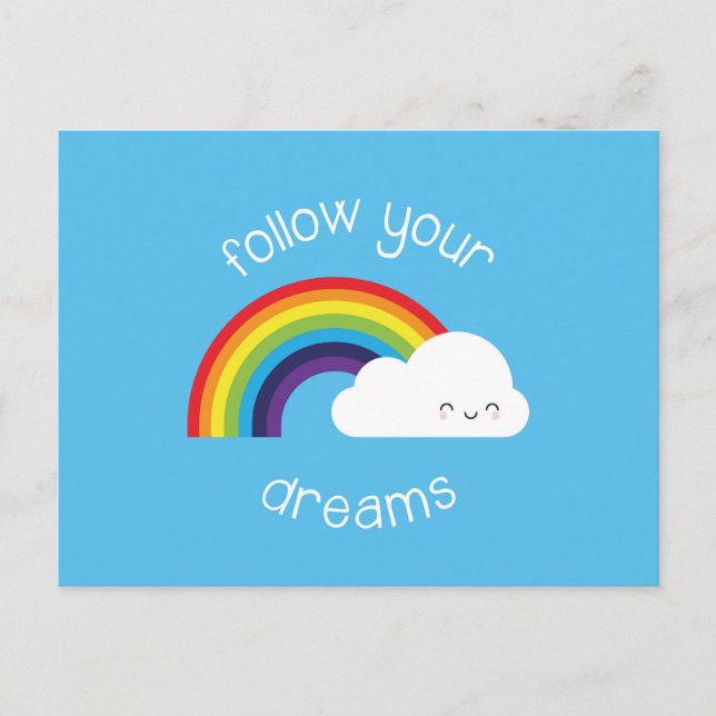 Följ dina drömmar Kawaii Rainbow Vykort (Framsida)