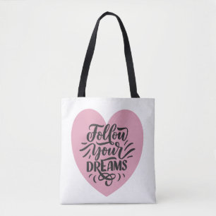 Följ dina drömmar Rosa hjärta typografi axelrem Tygkasse