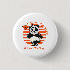Följ Ditt Hjärta Panda Söt Inspirerande Knapp