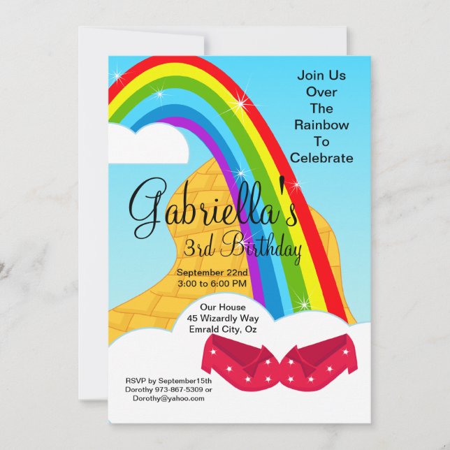Följ efter Rainbow Brick Road Birthday Inbjudan (Framsida)