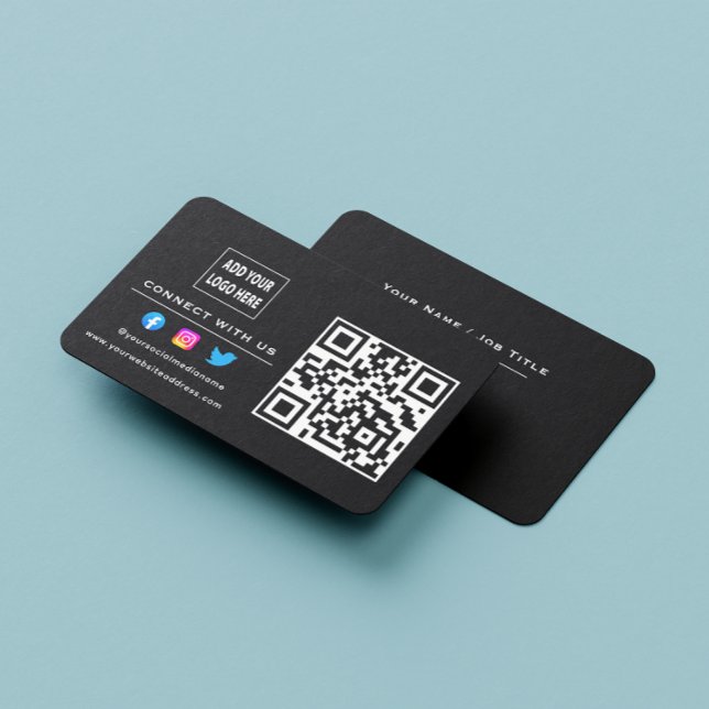 Följ genomsökningen för att ansluta med svart QR-k Visitkort (Skapare uppladdad)
