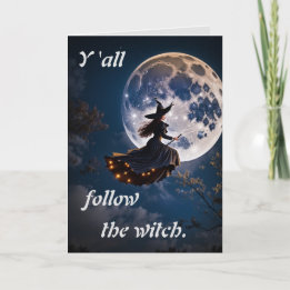 Följ Häxans Halloween-invitationskort Helgkort
