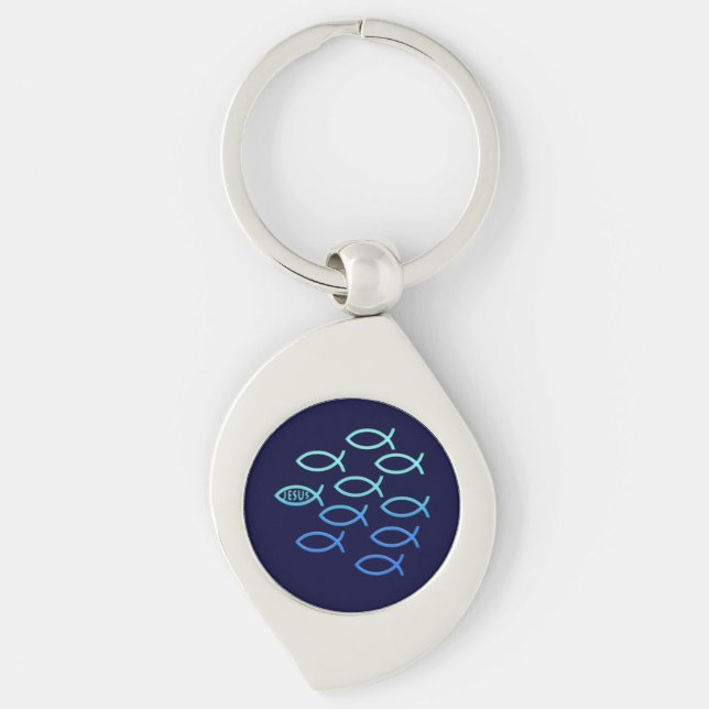 Följ honom - Ichthus-design Swirl Silverfärgad Nyckelring (Framsidan)