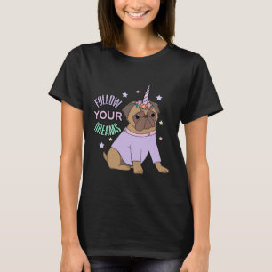 Följ klassen Dreams Pug Unicorn Pugicorn Rosa T Shirt